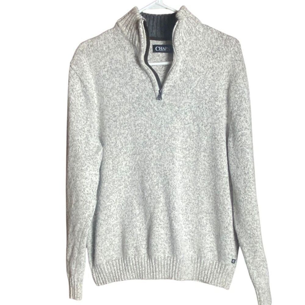 Chaps Quarter Zip Sweater Gray Marled Cotton Blend Pullover Men XL